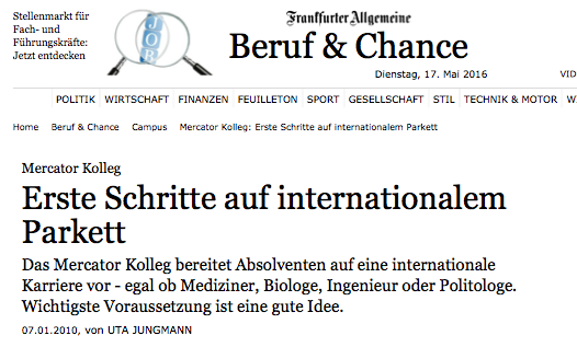 FAZ: Erste Schritte auf internationalem Parkett